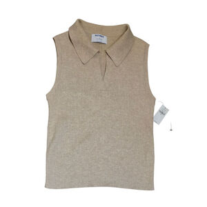Women's Old Navy Beige Ribbed Collared Sleeveless Top M